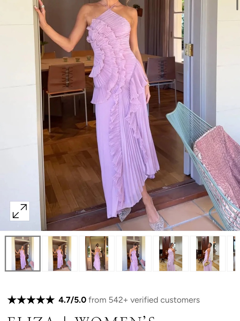 Women’s Lilac Ruffled Pleated Halter Dress